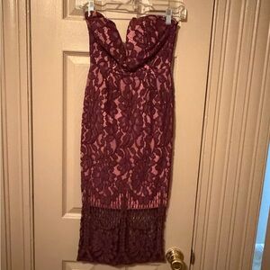 Charlotte Russe Strapless Lace Dress in Deep Red